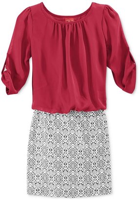 Ruby Rox Girls' Roll-Sleeve Printed Dress