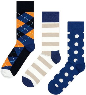 Happy Socks Argyle/Spot/Stripe Socks, Pack of 3, One Size