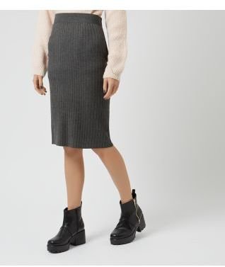 New Look Dark Grey Knitted Pencil Skirt