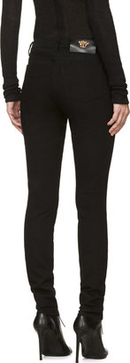 Versace Black & Gold Leather-Trimmed Jeans