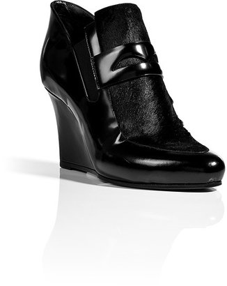 Jil Sander Leather/Haircalf Wedge Loafers in Black