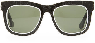 Balenciaga Cracked Square Sunglasses, Black/White