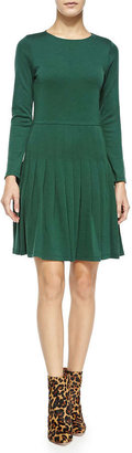 Alice + Olivia Hue Long-Sleeve Dress W/ Pleated Skirt
