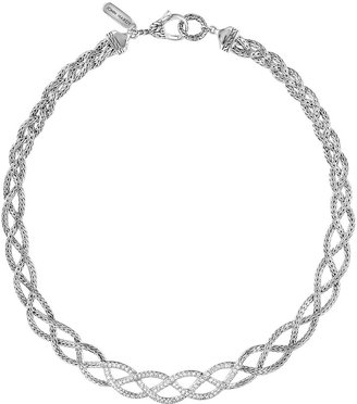 John Hardy Classic Chain Silver Diamond Pave Collar Braided Necklace with Diamonds