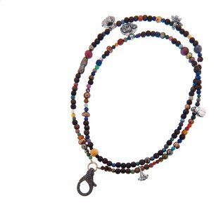 Catherine Michiels Long Mixed Bead Chain with Silver Charms