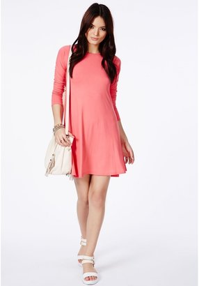 Missguided Mikita Long Sleeve Swing Dress In Coral
