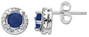 Lord & Taylor Sapphire and Diamond Earrings in 14 Kt. White Gold, .1 ct. t.w.