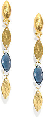 Gurhan Willow London Blue Topaz & 24K Yellow Gold Linear Leaf Drop Earrings