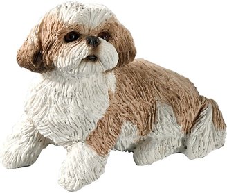 Shih Sandicast Small Size Gold and White Tzu Sculpture, Sitting