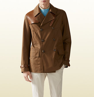 Gucci Washed Gabardine Heritage Coat With Leather Detail