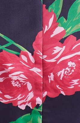 Michael Kors Plunge Neck Geranium Print Silk Faille Dress