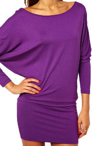 Romwe Batwing Long Sleeved Sheer Purple Dress