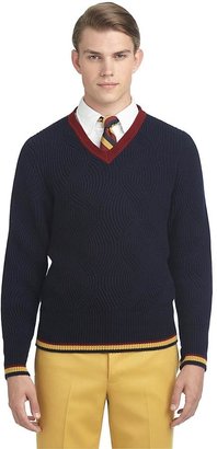 Brooks Brothers Cashmere Cable Knit V-Neck Sweater