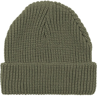 Topshop Khaki knitted ribbed beanie hat with turn up detail. 100% acrylic.