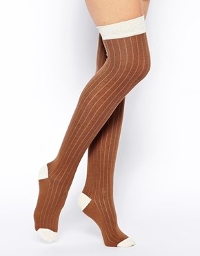 ASOS Socks Over The Knee With Contrast Edge - beige