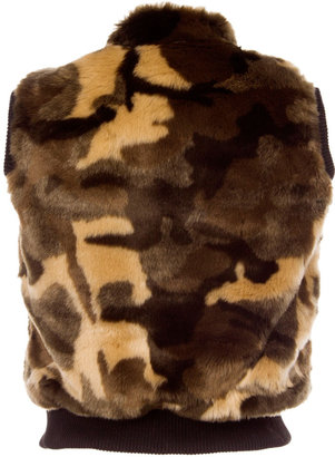 Camo Faux Fur Waistcoat with Knitted Rib Details