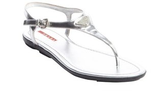 Prada silver leather t-strap sandals