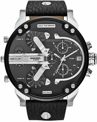 Diesel Mr Daddy Black And Stainless Steel Dial With Black Leather Strap Mens Watch