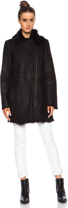 Vince Asymmetric Shearling Coat in Black