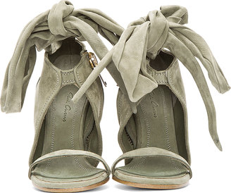 Rick Owens Pale Green Nubuck Lace-Up Spike Bare Sandals