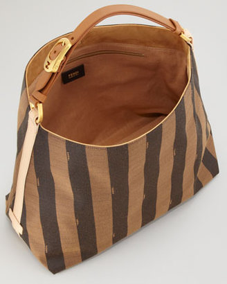 Fendi Pequin Large Striped Hobo Bag, Tobacco/Light Camel