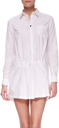 Thakoon Long Sleeve Gathered Front Shirt Dress, White