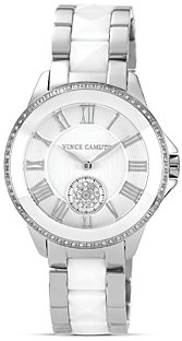 Vince Camuto Two Tone White Ceramic and Silver Tone Watch, 38mm