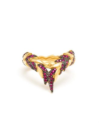 Leon YVONNE 18k Yellow Gold and Ruby Leaf Ring