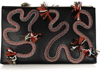 Stella McCartney Rope-embroidered faux leather clutch