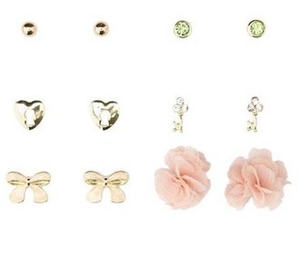 Charlotte Russe Lock & Key Stud Earrings - 6 Pack