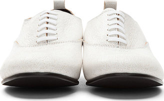 Comme des Garcons White Distressed Leather Oxford Flats