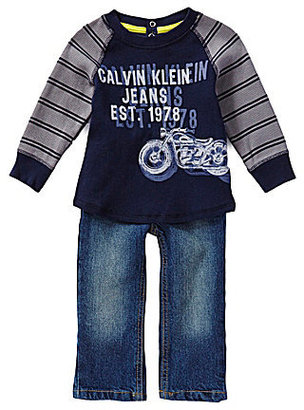 Calvin Klein 12-24 Months Striped Motorcycle Thermal Tee & Denim Jeans Set
