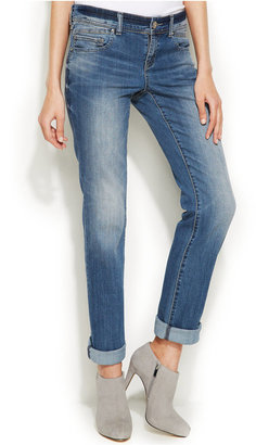 INC International Concepts Petite Straight-Leg Cuffed Jeans, Medium Wash