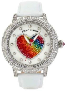 Betsey Johnson Ladies case-multicolour white dial croc strap watch