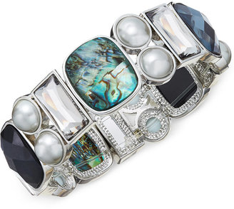 Charter Club Silver-Tone Blue Stone Imitation Pearl Stretch Bracelet