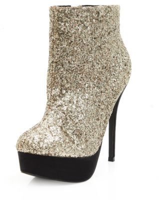 New Look Gold Glitter Stiletto Heel Ankle Boots