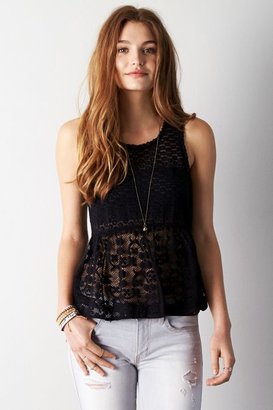 American Eagle Outfitters Black Crocheted Empire Waist Tank, Womens Small