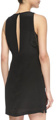 Neiman Marcus Cusp by Zipper Embellished Crepe De Chine Dress, Black (Stylist Pick!)