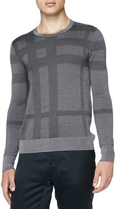Burberry Check Silk Crewneck Sweater, Gray