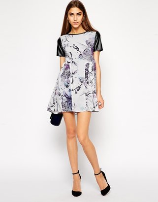Lashes of London Trissie Printed Dress with Pu Sleeves