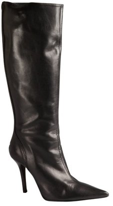 Charles David black leather back zip pointed toe stacked heel 'Dallas' boots