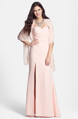 Faviana Back Cutout Strapless Dress with Shawl