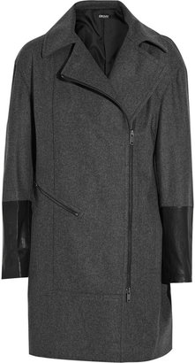 DKNY Leather-trimmed wool-blend coat
