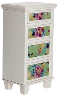 Matthew Williamson Butterfly Home by Designer white floral glass fronted chest of drawers