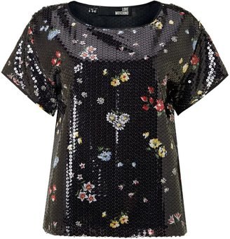Love Moschino Short sleeved sequin floral top