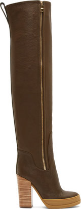 Chloé Green Leather Thigh-High Platform Boots