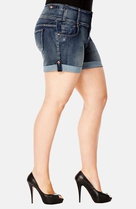City Chic High Waist Stretch Denim Shorts (Dark) (Plus Size)
