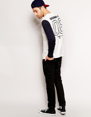 ASOS Long Sleeve T-Shirt With Baseball Button Through and Back Print