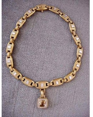 Kieselstein-Cord pristine (PR) Barry Column Necklace 18K Gold/Diamonds with Diamond Citrine Drop