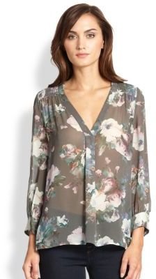 Joie Aceline Sheer Silk Floral-Print Blouse